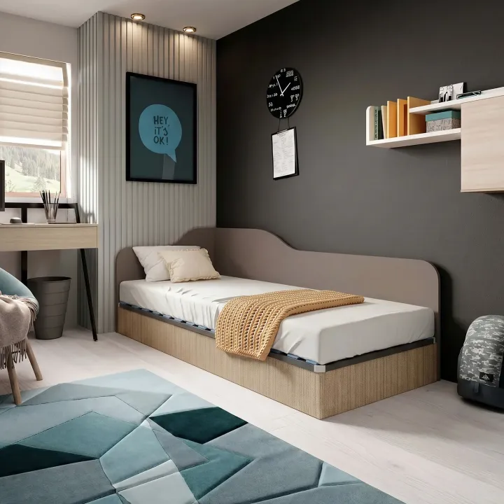 Letto singolo contenitore 82x190cm reversibile rovere scuro marrone Alex Gihome®