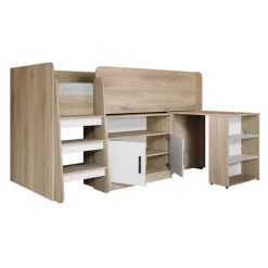 Letto singolo 90x200cm a soppalco rovere sonoma bianco opaco Erick