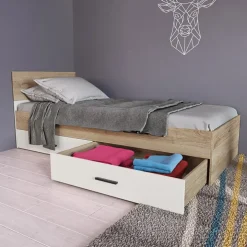 Letto singolo 90x200cm 2 cassetti rovere beige champagne Fabio Gihome®