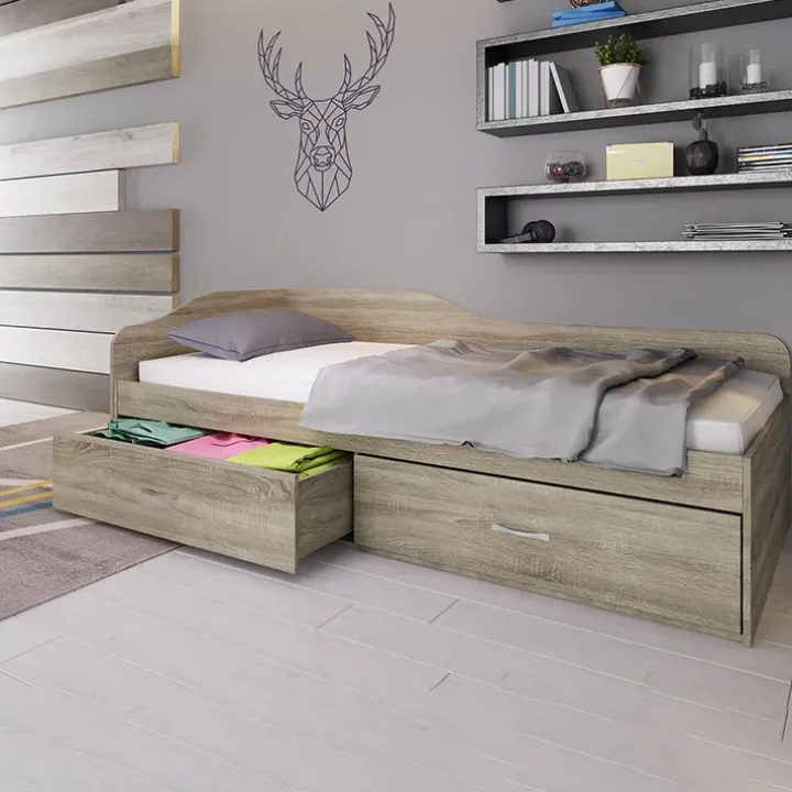 Letto singolo 90x200cm con cassettoni rovere sonoma Beccaria