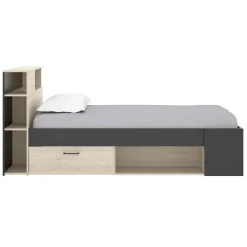 Letto singolo 90x190cm con cassettoni e libreria rovere grafite Derby