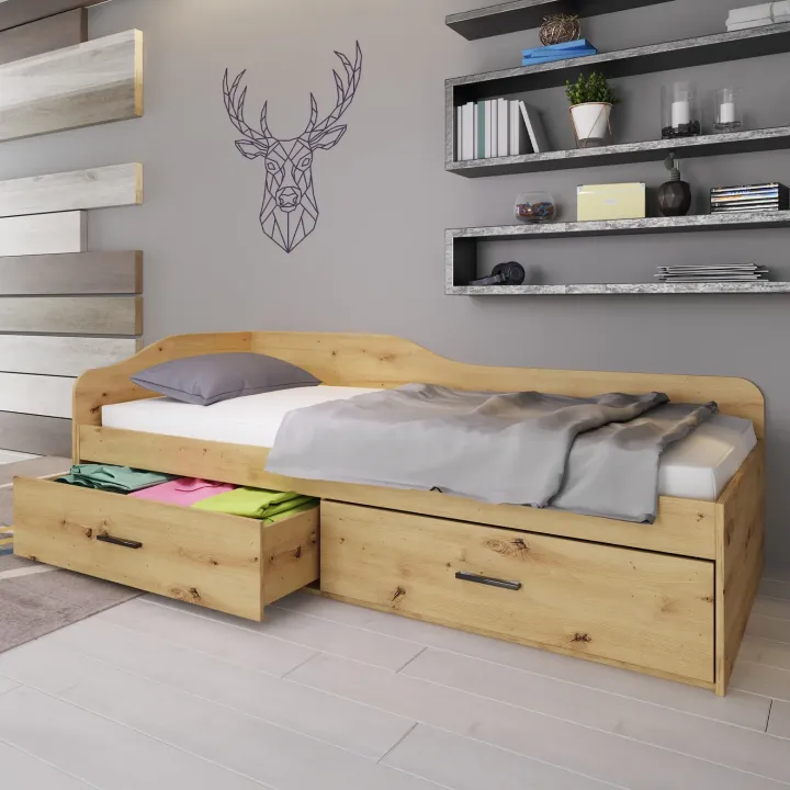 Letto singolo 90x200cm con cassettoni rovere rustico Beccaria