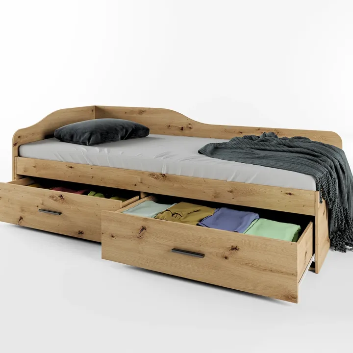 Letto singolo 90x200cm con cassettoni rovere rustico Beccaria