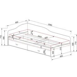 Letto singolo 90x200cm con cassettoni rovere rustico Beccaria