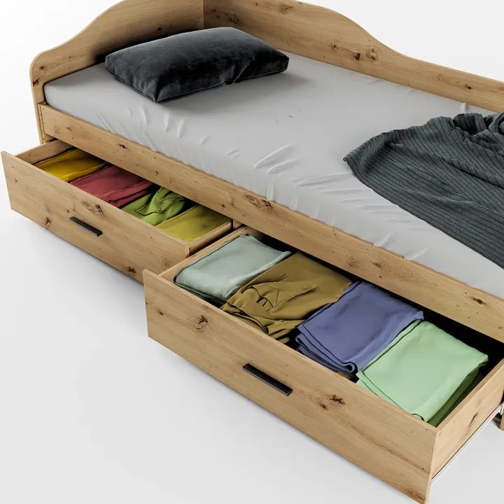Letto singolo 90x200cm con cassettoni rovere rustico Beccaria