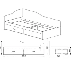 Letto singolo 90x200cm con cassettoni noce Beccaria