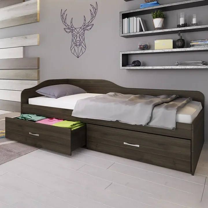 Letto singolo 90x200cm con cassettoni noce Beccaria