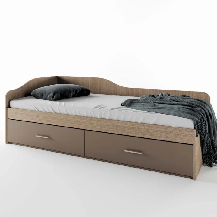 Letto singolo 90x200cm con cassettoni rovere scuro marrone Beccaria