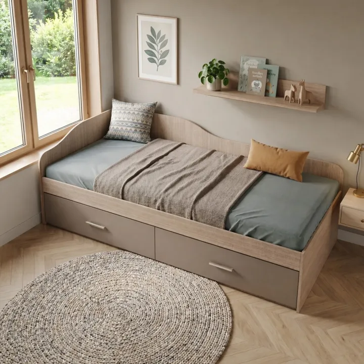 Letto singolo 90x200cm con cassettoni rovere scuro marrone Beccaria
