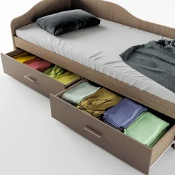 Letto singolo 90x200cm con cassettoni rovere scuro marrone Beccaria
