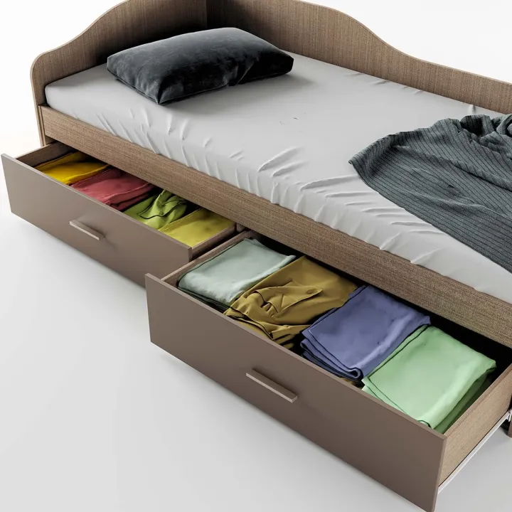 Letto singolo 90x200cm con cassettoni rovere scuro marrone Beccaria