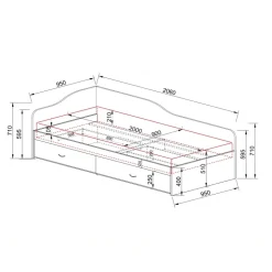 Letto singolo 90x200cm con cassettoni rovere scuro marrone Beccaria