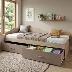 Letto singolo 90x200cm con cassettoni rovere scuro marrone Beccaria