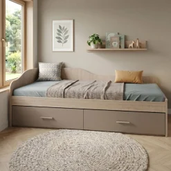 Letto singolo 90x200cm con cassettoni rovere scuro marrone Beccaria