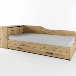 Letto singolo 82x190cm con comò e cassettoni rovere rustico Catullo