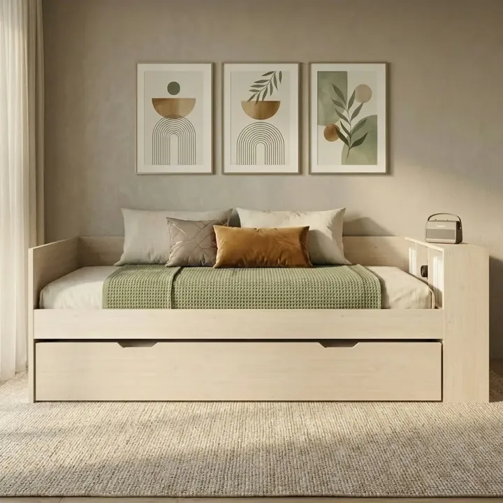 Letto singolo 90x200cm con letto estraibile e libreria reversibile rovere Claudio