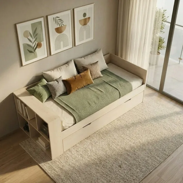 Letto singolo 90x200cm con letto estraibile e libreria reversibile rovere Claudio