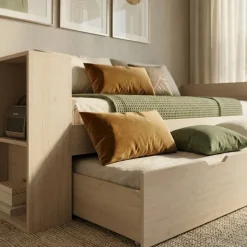 Letto singolo 90x200cm con letto estraibile e libreria reversibile rovere Claudio