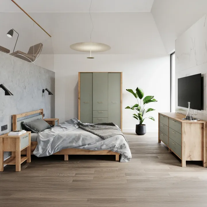 Letto singolo 90x200 cm con rete a doghe rovere verde Leave