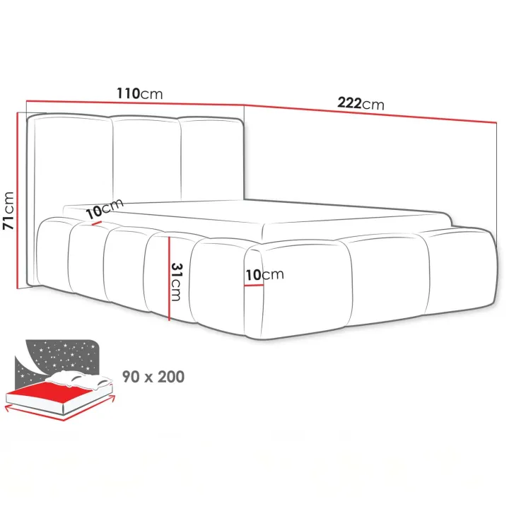 Letto singolo 90X200cm con rete contenitore imbottito beige cashmere Aluna
