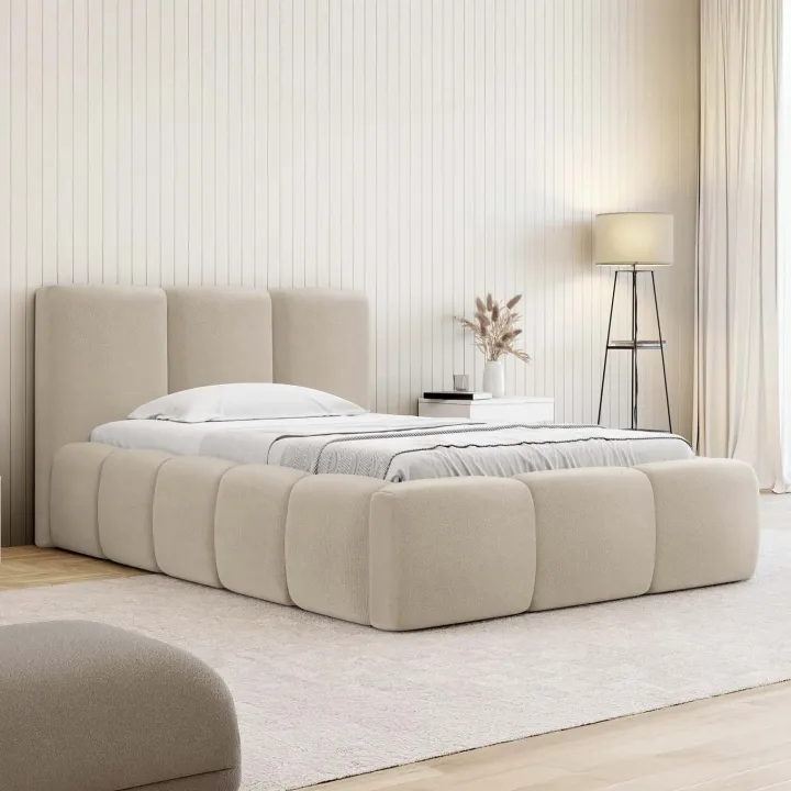 Letto singolo 90X200cm con rete contenitore imbottito beige cashmere Aluna