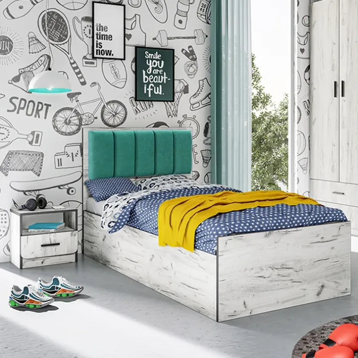 Letto singolo 90x200cm contenitore bianco rustico turchese Zadar