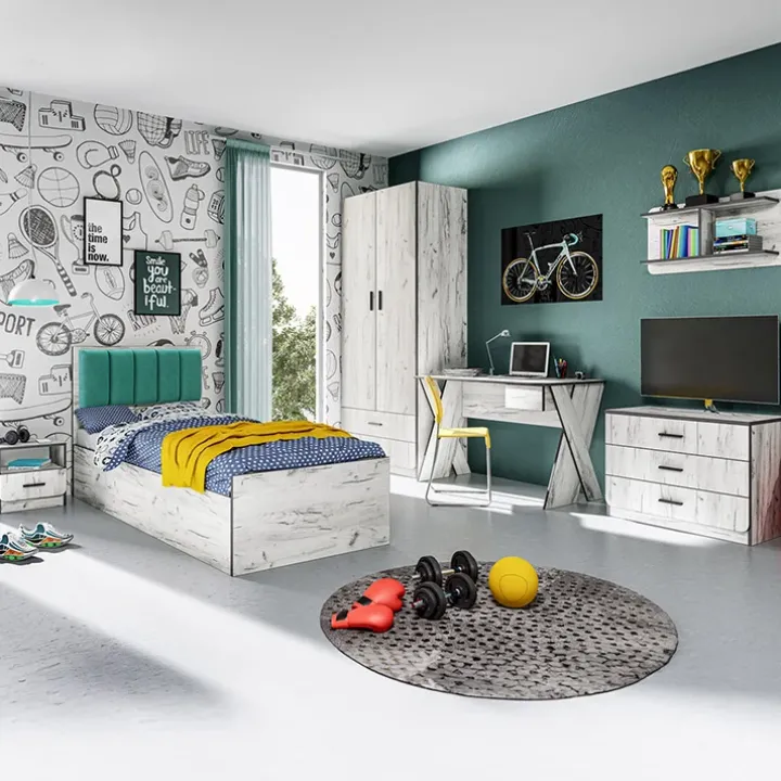 Letto singolo 90x200cm contenitore bianco rustico turchese Zadar