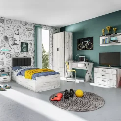 Letto singolo 90x200cm contenitore bianco rustico grigio Zadar