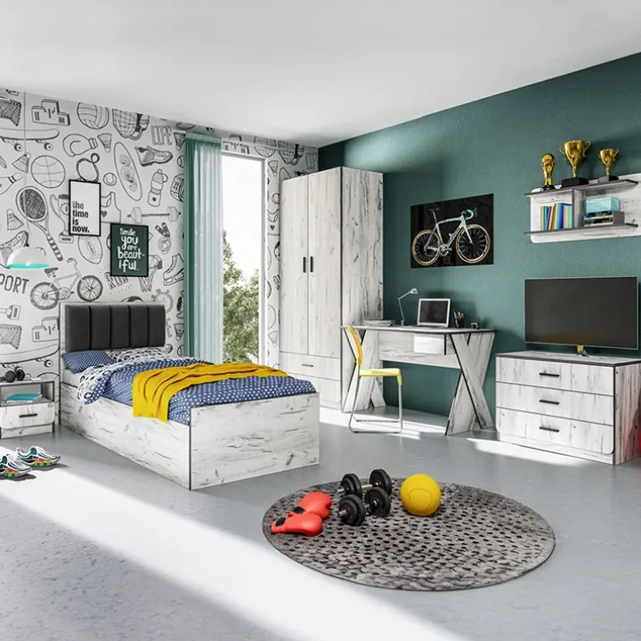 Letto singolo 90x200cm contenitore bianco rustico grigio Zadar