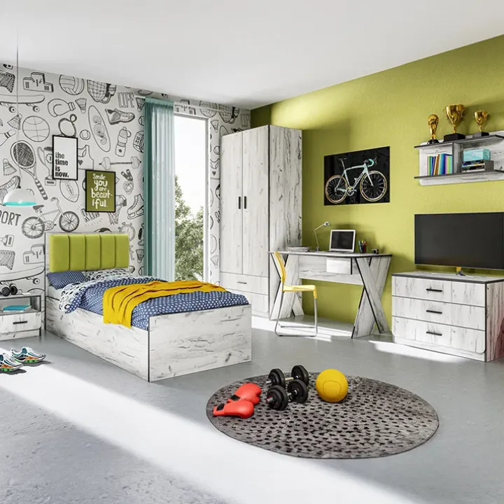 Letto singolo 90x200cm contenitore bianco rustico verde Zadar