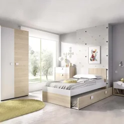 Letto singolo 90x190cm estraibile rovere bianco Cairo