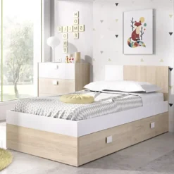 Letto singolo 90x190cm estraibile rovere bianco Cairo