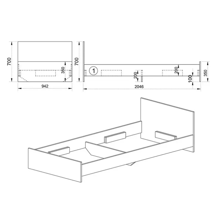 Letto singolo 90x200cm moderno noce Marco