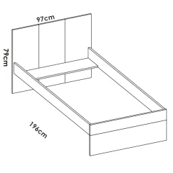 Letto singolo 90x190cm moderno rovere bianco Cairo