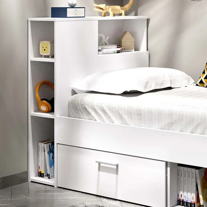 Letto singolo 90x190cm reversibile 2 cassetti con libreria bianco Derby