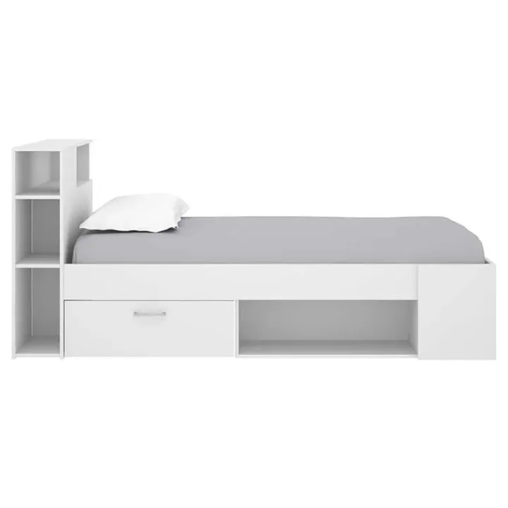 Letto singolo 90x190cm reversibile 2 cassetti con libreria bianco Derby