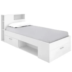 Letto singolo 90x190cm reversibile 2 cassetti con libreria bianco Derby