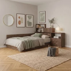 Letto una piazza e mezza contenitore 120x190cm con libreria e comodino noce Manzoni