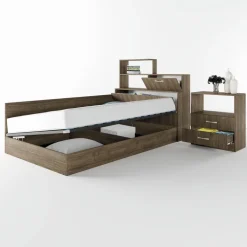 Letto una piazza e mezza contenitore 120x190cm con libreria e comodino noce Manzoni
