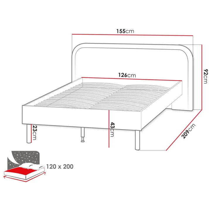 Letto una piazza e mezza 120x200cm con rete beige cashmere tortora Rita