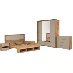 Letto 140x200cm alla francese 3 vani a giorno rovere tortora Lise
