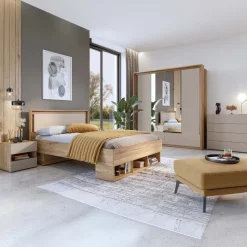Letto 140x200cm alla francese 3 vani a giorno rovere tortora Lise