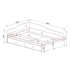 Letto 120x190cm con cassettoni rovere scuro marrone Beccaria