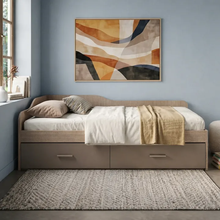 Letto 120x190cm con cassettoni rovere scuro marrone Beccaria
