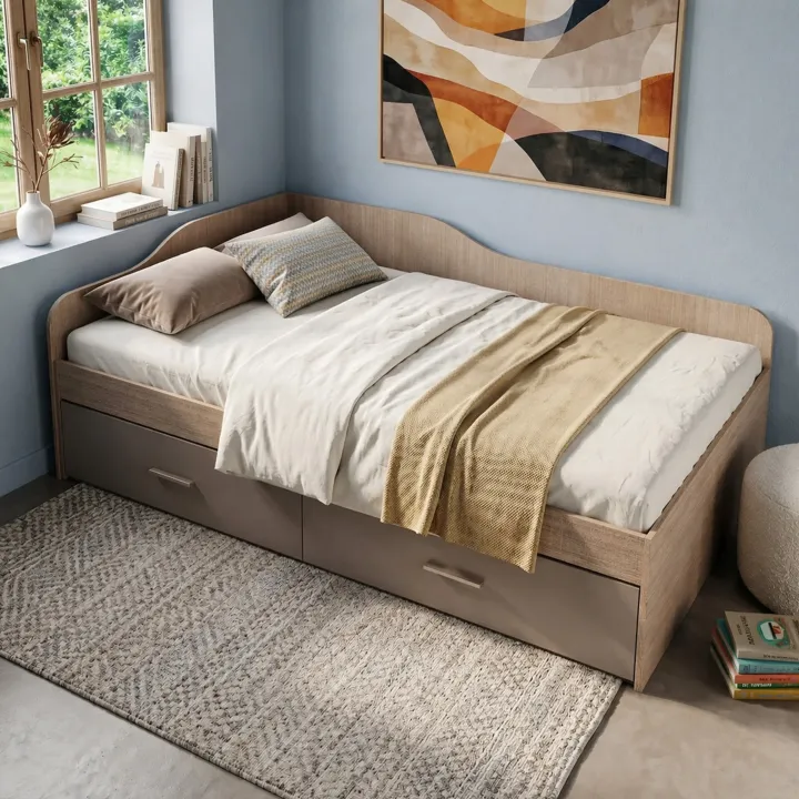 Letto 120x190cm con cassettoni rovere scuro marrone Beccaria