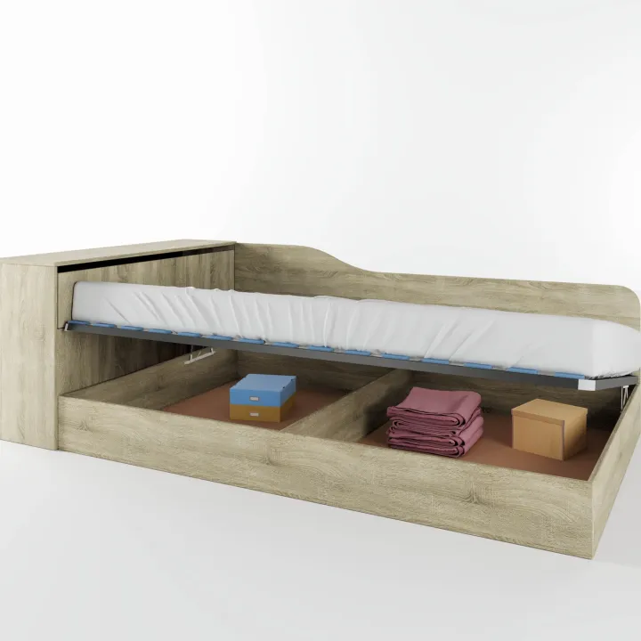 Letto 120x190cm contenitore una piazza e mezza con comò rovere sonoma Joel