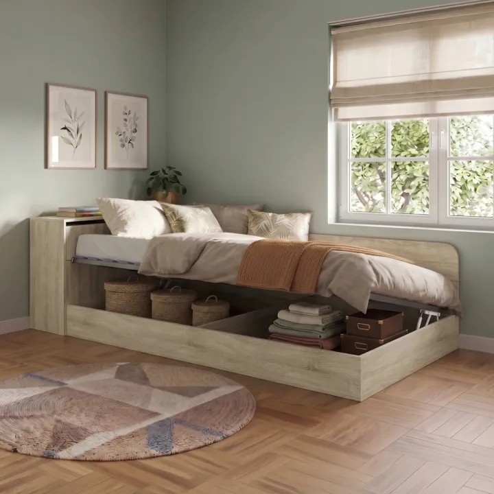 Letto 120x190cm contenitore una piazza e mezza con comò rovere sonoma Joel