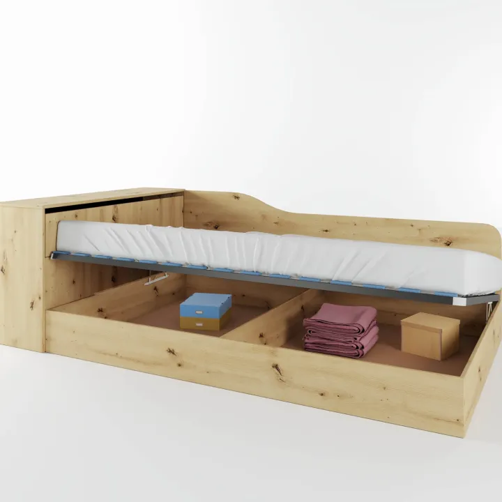 Letto 120x190cm contenitore una piazza e mezza con comò rovere rustico Joel