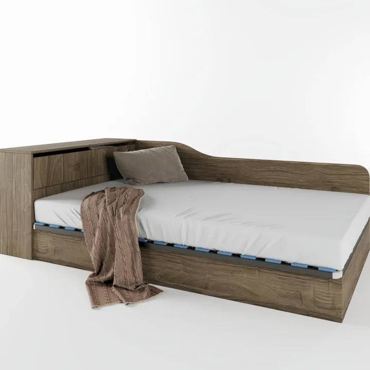 Letto 120x190cm contenitore una piazza e mezza con comò noce Joel