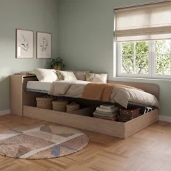 Letto 120x190cm contenitore una piazza e mezza con comò rovere scuro marrone Joel